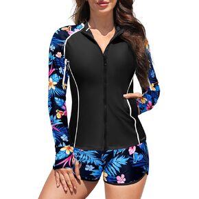 Daci Women's Long Sleeve Rash Guard - 2 Piece Zip Front Swimsuit with Zipper Pockets Swim Shirt and Shorts 2025