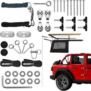 Hardtop Anti-Fall Removal Lift for 2 & 4 Door Jeep Wrangler JL, JK, TJ | Roof Box, Kayak & Garage Ceiling Storage Hoist | Supports 8-16 ft Ceilings, Comes with 6 T Knobs, Easy for One Person to Use