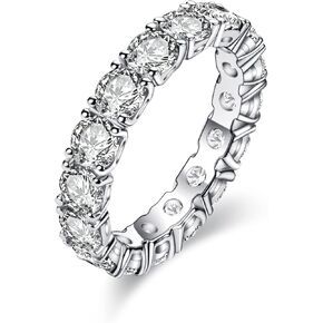 Eternity Moissanite Ring 4.0 mm 5 CTTW D color Full Moissanite Eternity Wedding Band for Women Platinum Plated Silver Lab Created VVS Diamond Anniversary Engagement Stackable Rings