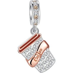 Coffee Cup Charm 925 Sterling Silver Charm Fits Women's Charm Bracelet & Necklace Valentine's Day Mother's Day Jewelry Gifts for Women
