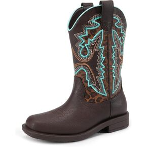 DREAM PAIRS Boys Girls Cowboy Boots Kids Western Square Toe Riding Boots
