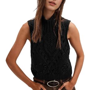 Hixiaohe Turtleneck Crochet Sweater Vest Fall Fashion Knit Sleeveless Tank Tops for Women Lightweight Casual Pullover Clothes