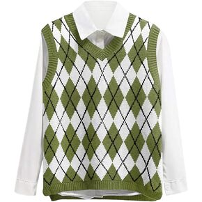 سترة نسائية من Lailezou برقبة على شكل حرف V سترة محبوكة منقوشة على طراز Preppy بدون أكمام in Kuwait