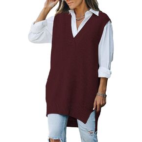 Kisscynest Women's Oversized V Neck Knitted Sweater Vest Casual Loose Sleeveless Sweater Pullover