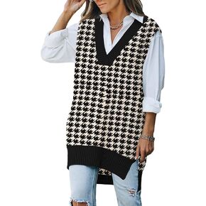 سترة نسائية محبوكة كبيرة الحجم من Kisscynest برقبة على شكل حرف V كاجوال فضفاضة بدون أكمام in Kuwait