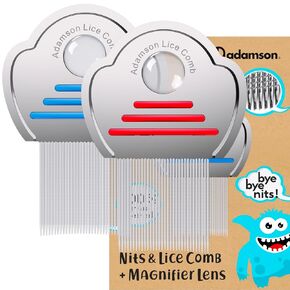 Adamson Lice Comb Duo - Stainless Steel Lice Comb for Kids x 2 - Effective Nit Comb - Lice Combs for Thick Hair - Durable and Easy to Clean - Red and Blue Set