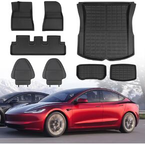 TAPTES 2025 for Tesla Model 3 Highland Floor Mats & Seat Back Kick Protector Backseat Mat 2024 2025, Full Set All Weather Cargo Liners Trunk Carpet Seat Cover for Car Interior Accessories (8 PCS)