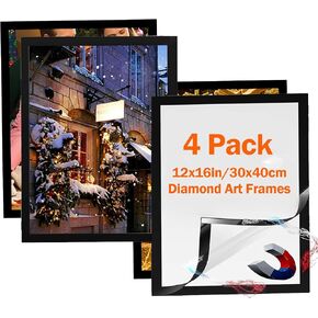 Diamond Art Frame 12x16 Inch - 8 Pack Diamond Frames 30x40 cm Painting Suitable for 10x15inch Picture,Magnetic Diamond Art Frame Self-Adhesive, Poster Frames for Home Wall Office Deco(Black,8pcs)