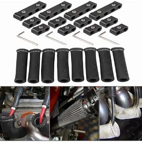 12pc Engine Spark Plug Wire Separator Divider & 8pc Spark Plug Wire Boots Protector Heat Sheild Sleeve 8mm 9mm 10mm Spark Plug Wire Clamp Holder Aluminum Alloy Ignition Wire Divider Black
