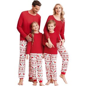 Ekouaer Family Matching Pajamas Christmas Sleepwear Long Sleeve Sleep Shirt with Plaid Pants Soft Loungewear Pjs Set S-XXL