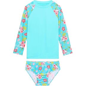 Girls Swimsuit Long Sleeve Rush Guard Bathing Suit Swimwear with Bikini Bottom Sun Protection