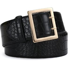 Wide Belts for Women Leather Wide Belts Fashion Thick Black Belt With Gold Buckle Belt for Dresses