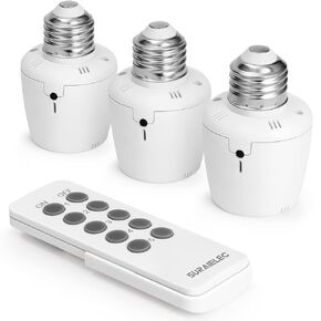 Suraielec Remote Control Light Socket, E26 E27 Bulb Base, 100FT Range, Wall Mountable Wireless Light Switch for Lamps, Pull Chain Light Fixture, Pull String (5 Sockets 2 Remotes, Shorter Version)