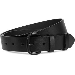 SANSTHS Women Leather Belt for Jeans Pants Dresses Black Ladies Waist Belt with Black Buckle