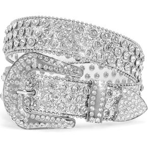 Ssumday Men Women's Rhinestone Bling 1.5" Leather Belts for Jeans Pants with Fashion Silver Buckle