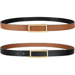SANSTHS Skinny Reversible Belts for Women, Two-in-one Women Thin Belt for Dresses Jeans Pants with Gold Buckle