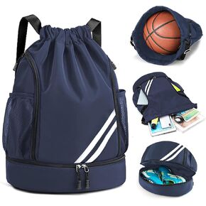 Drawstring Backpack Bag Beach Sports Yoga Gym Bag with Side Mesh Pockets, Basketball Bag with Shoes Compartment for Women Men