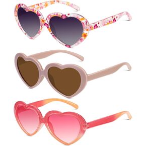 Kids Sunglasses Polarized Heart-Sunglasses: Toddler girls Sun Glasses with UV Protection for Youth Child 3Pack Age 3-12