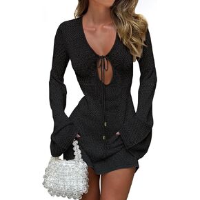 ANRABESS Womens Swimsuit Crochet Swim Cover Up Summer Bathing Suit Swimwear Hollow Out Mesh Knit Beach Dress Vacation Outfits