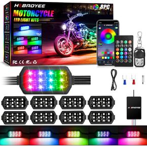 8Pcs Motorcycle LED Light Kit, 12 LEDs SMD Chips Magic-RGB Multicolor Motorcycle Lights,Motorcycle LED Underglow kit with APP/RF Remote Control Fit Most Motorcycles Trikes Carts ATV UTV