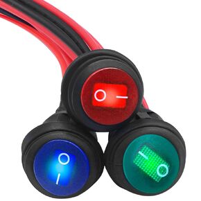 mankk 4Pcs Round Rocker Switch 12V Waterproof Toggle Switch SPST 3 Pin ON/Off Blue LED Lighted with Pre-soldered Wires for Car Auto Boat Trucks KCD1-5-101NW-BU-X