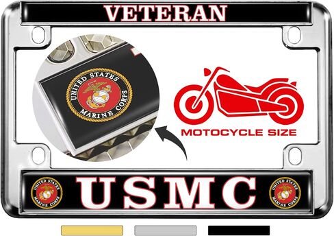 [Officially Licensed US Marine Corps Product] - Motorcycle Domed Custom-Made Personalized Metal License Plate Frame Frame with USMC Veteran Design - Black in Saudi Arabia