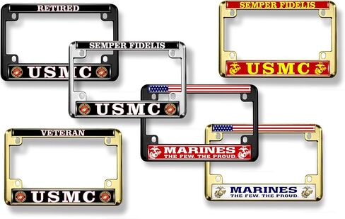 [Officially Licensed US Marine Corps Product] - Motorcycle Domed Custom-Made Personalized Metal License Plate Frame Frame with USMC Veteran Design - Black in Saudi Arabia