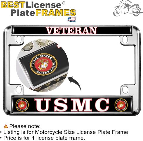[Officially Licensed US Marine Corps Product] - Motorcycle Domed Custom-Made Personalized Metal License Plate Frame Frame with USMC Veteran Design - Black in Saudi Arabia