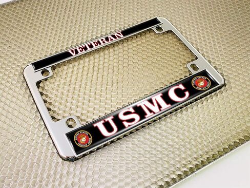 [Officially Licensed US Marine Corps Product] - Motorcycle Domed Custom-Made Personalized Metal License Plate Frame Frame with USMC Veteran Design - Black in Saudi Arabia