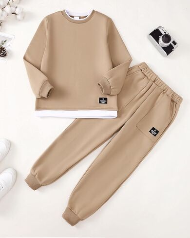 Boy Clothes Kids Boys Fall Winter Outfits Long Sleeve Fleece Hooded Tracksuit Sweatshirt Tops Jogging Sweatpants in Kuwait