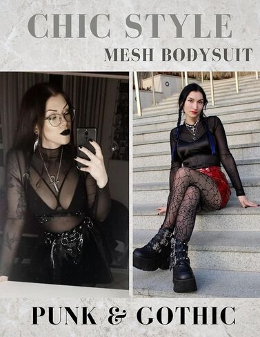 Avidlove Womens Mesh Long Sleeve Bodysuit Round Neck Sheer Leotards Geo Print Bodysuit Top with Snap Crotch in Saudi Arabia