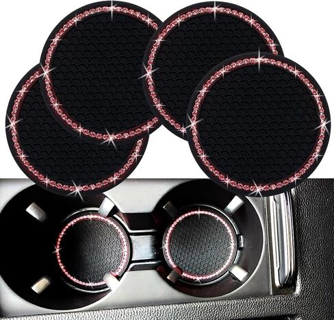 4 PCS Bling Car Cup Coaster, 2.75 Inch Anti Slip Shockproof Embedded Drink Mat, Dustproof Automotive Interior Accessories Mat, Universal for Vehicles, Trucks, RVs and More (Black) in Saudi Arabia