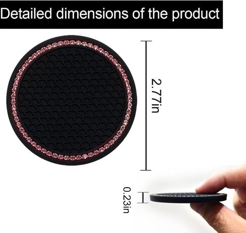 4 PCS Bling Car Cup Coaster, 2.75 Inch Anti Slip Shockproof Embedded Drink Mat, Dustproof Automotive Interior Accessories Mat, Universal for Vehicles, Trucks, RVs and More (Black) in Saudi Arabia