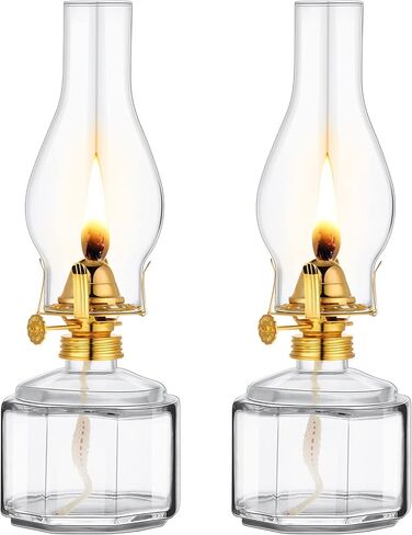 2 Pieces Chamber Oil Lamp Classic Kerosene Lamp Lantern Vintage Oil Lantern Decorative Clear Hurricane Lamp with Adjustable Fire Wick for Home Indoor Use, 13 Inch Height (Clear, Black) in Kuwait