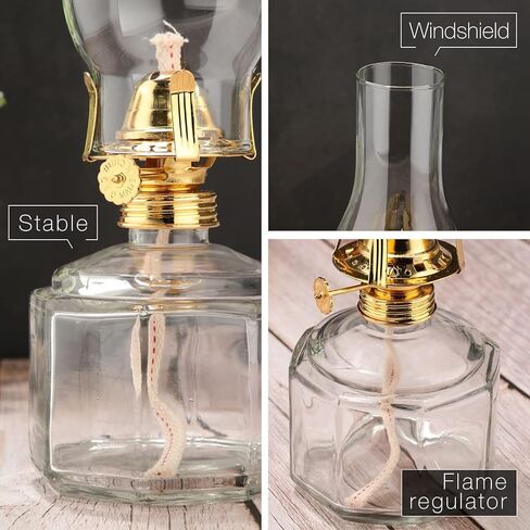 2 Pieces Chamber Oil Lamp Classic Kerosene Lamp Lantern Vintage Oil Lantern Decorative Clear Hurricane Lamp with Adjustable Fire Wick for Home Indoor Use, 13 Inch Height (Clear, Black) in Kuwait