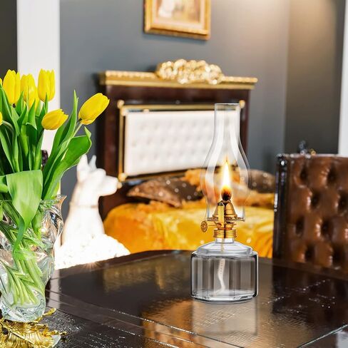 2 Pieces Chamber Oil Lamp Classic Kerosene Lamp Lantern Vintage Oil Lantern Decorative Clear Hurricane Lamp with Adjustable Fire Wick for Home Indoor Use, 13 Inch Height (Clear, Black) in Kuwait