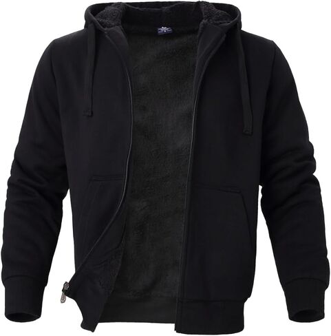 Heavyweight Hoodies for Men Jackets Comfy Sherpa Lined Zip Up Hoodie Coats with Pockets Outerwear in Kuwait