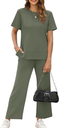 XIEERDUO Women's 2 Piece Lounge Set Fashion Travel Outfits Airport Tracksuit Comfy Wide Leg Loungewear S-3XL in Kuwait