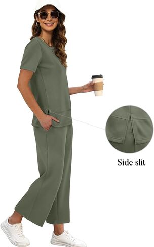 XIEERDUO Women's 2 Piece Lounge Set Fashion Travel Outfits Airport Tracksuit Comfy Wide Leg Loungewear S-3XL in Kuwait