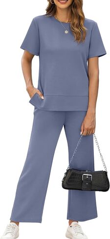 XIEERDUO Women's 2 Piece Lounge Set Fashion Travel Outfits Airport Tracksuit Comfy Wide Leg Loungewear S-3XL in Kuwait