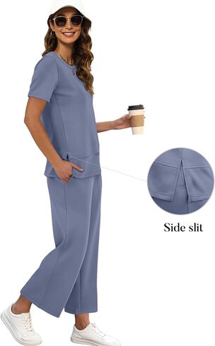 XIEERDUO Women's 2 Piece Lounge Set Fashion Travel Outfits Airport Tracksuit Comfy Wide Leg Loungewear S-3XL in Kuwait