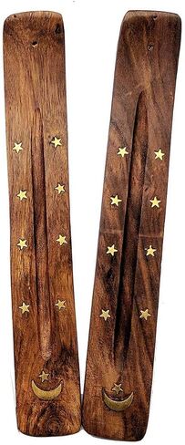 Bless-International Traditional-Handmade-Burner Wooden-Incense-Stick-Holder Ash-Catcher-Stand for-Aromatherapy-Meditation-Yoga (Incense Holder 10 inch(2 pcs)) in Saudi Arabia