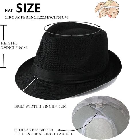 5 Pack Bulk Cuban Fedora Sun Hats Men with Adjustable Strap, Short Brim 1920s Unisex Party Costume Hats Women. in Saudi Arabia