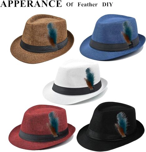 5 Pack Bulk Cuban Fedora Sun Hats Men with Adjustable Strap, Short Brim 1920s Unisex Party Costume Hats Women. in Saudi Arabia