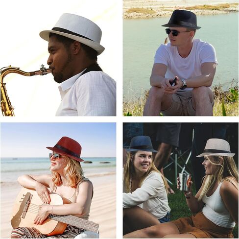 5 Pack Bulk Cuban Fedora Sun Hats Men with Adjustable Strap, Short Brim 1920s Unisex Party Costume Hats Women. in Saudi Arabia