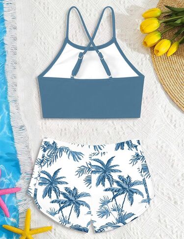 Girls Swimsuit Little Girls Tankini Swimsuit Cross Back Girls Bathing Suit with Boyshort Two Piece Kids Swimsuits in Kuwait