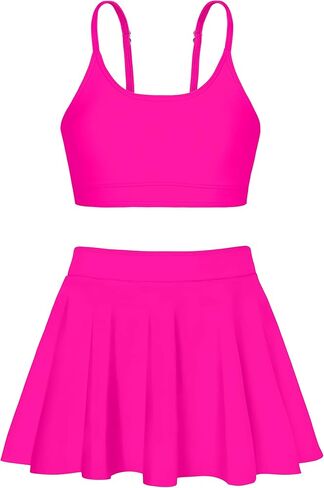 Girls Swimsuits Solid Color Bathing Suits + Pleated Skirts with Shorts 2 Piece Kids Bikini Set in Saudi Arabia