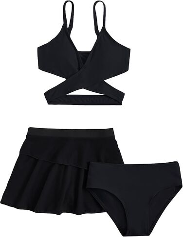 Milumia Girl's 3 Pieces Bikini Set Wrap Criss Cross Swimsuit Bathing Suit with Ruffle Beach Skirt in Saudi Arabia