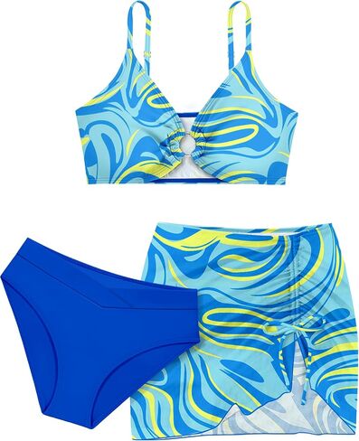 Boilcat Girls Swimsuit 3 Piece Girls Bathing Suit Tropical Floral Bikini Set with Cover Up Skirt Girls' Swimwear 9-16 Years in Kuwait
