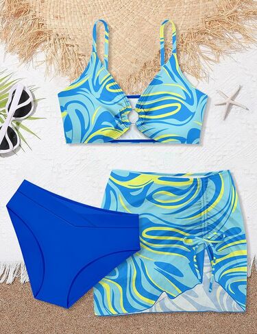 Boilcat Girls Swimsuit 3 Piece Girls Bathing Suit Tropical Floral Bikini Set with Cover Up Skirt Girls' Swimwear 9-16 Years in Kuwait